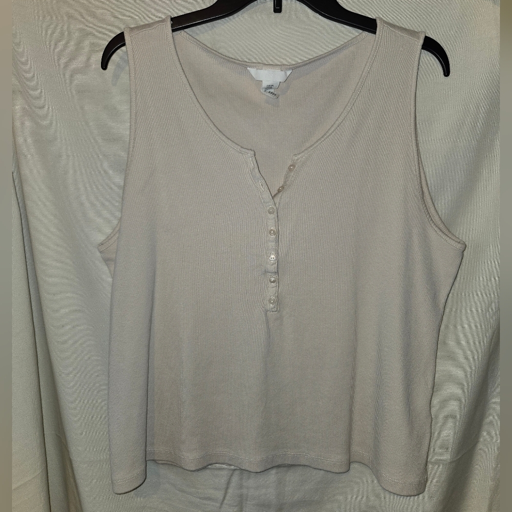 H&M Cream Sleeveless Tank Top With Button Detail Size XXL